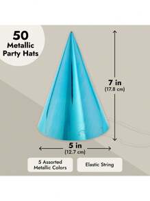 Blue Panda 50 Pack Birthday Party Cone Hats For Kids And Adults, Easter, Bulk Set In 5 Colors (Metallic Blue/Green/Gold/Silver/Hot Pink) - 彩色 - 查看 4