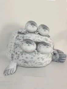 海豹毛絨玩偶枕頭包,母海豹毛絨枕頭與4個海豹寶寶娃娃,3d新奇拋枕,完美生日聖誕禮物 - 深灰色 - 查看 7