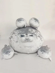 海豹毛絨玩偶枕頭包,母海豹毛絨枕頭與4個海豹寶寶娃娃,3d新奇拋枕,完美生日聖誕禮物 - 深灰色 - 查看 4