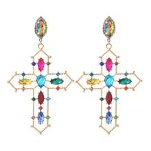 1對紅色華麗誇張的鑲嵌水晶裝飾大號玻璃花耳環,適用於派對、節日、婚禮等女士配戴