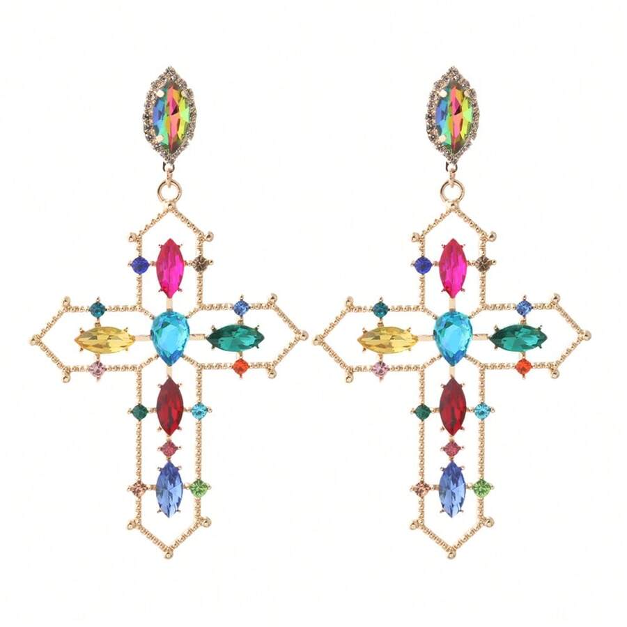 1對紅色華麗誇張的鑲嵌水晶裝飾大號玻璃花耳環,適用於派對、節日、婚禮等女士配戴