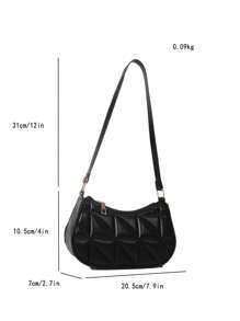 Lightweight,Business Casual New Arrival Ladies' Black Pu Material Plaid Zipper Shoulder Bag; Simple, Fashionable, Chic And Versatile Cross-Body Bag For Outdoorsy Women For Teen Girls Women College Student,Rookies & White-Collar Workers Perfect For Office,Work ,Business,Commute - Black - View 9