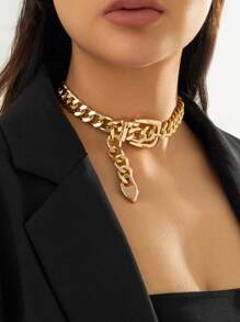 1pc Vintage Punk Style Geometric Metal Chain Necklace - Gold - View 2