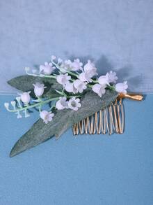 1 件女士森系绿色花朵和叶子装饰手工发梳，适合春季盘发、新娘头饰、花童配饰