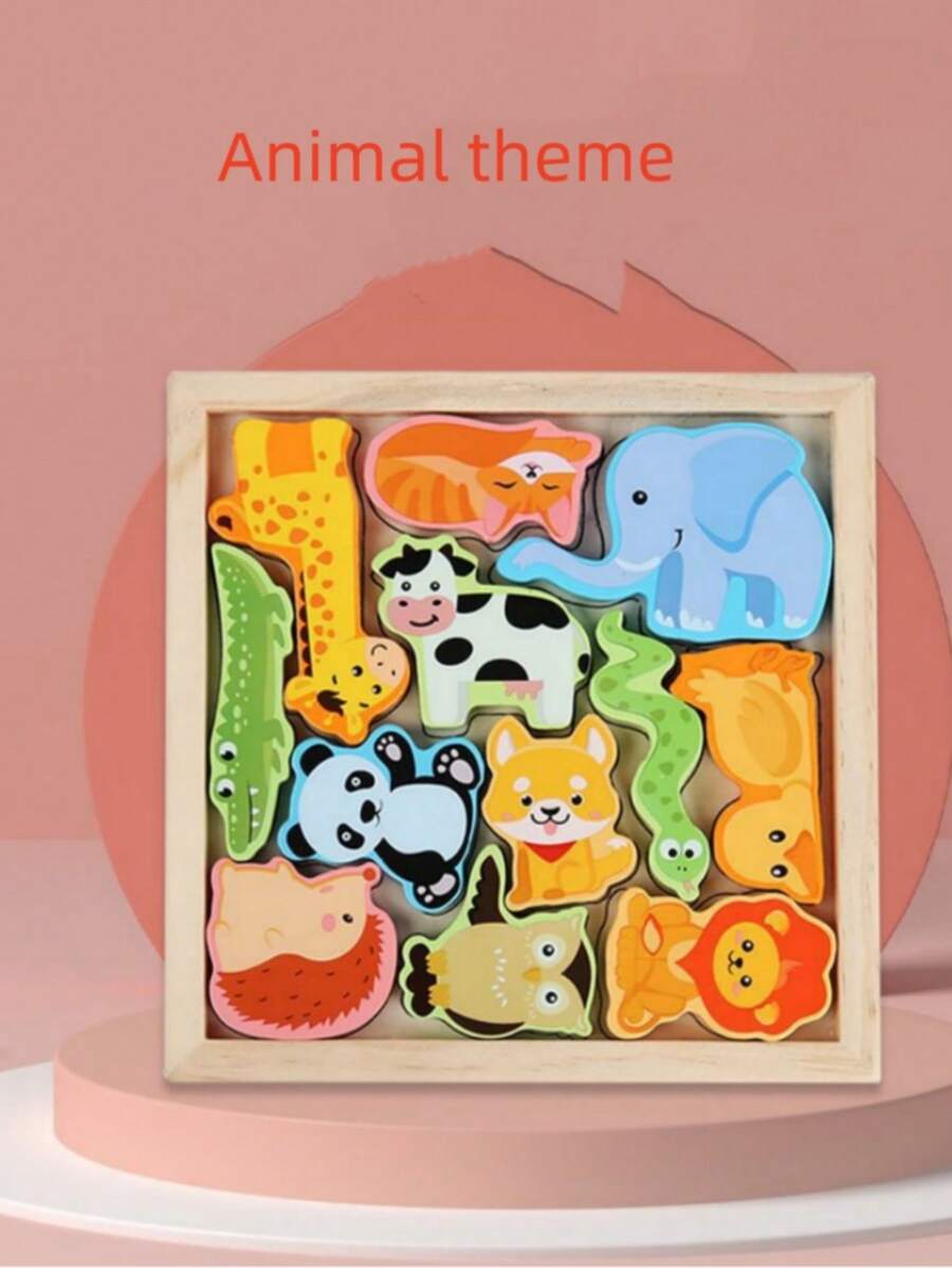 1 件兒童木製 3d 拼圖多風格積木玩具木製幼兒園七巧板益智玩具 - 彩色 - 查看 1