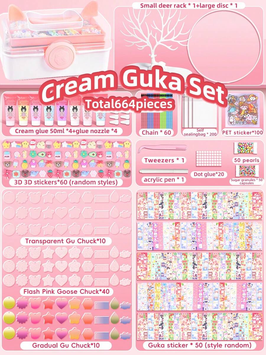 Gukasian Sticker And Cream Glue Set For Diy Girls' Toy Full Set Including Tools, Used For Gukasian Hand Account Stickers - Multicolor - View 1