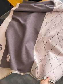 1入女士雙色仿羊絨提花山茶花紋圍巾披肩,適用於秋冬日常穿搭 - 彩色 - 查看 3