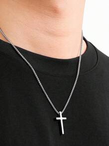 Dây chuyền bạc hình thánh giá dành cho nam, dây chuyền nam hình thánh giá có xích chéo 2,5mm và mặt dây chuyền hình thánh giá bằng thép không gỉ, xích hộp 16-24 inch - Bạc - Xem 5