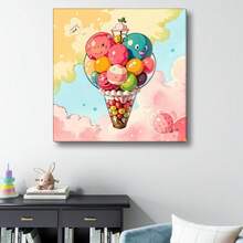 40cmx40cm卡通熱氣球圖案彈性塗鴉畫布牆藝術品 - 01 - 查看 1