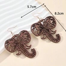 1pair Creative Cutout Animal Elephant Shaped Pendant Wooden Dangle Earrings For Women's Casual Style - Coffee Brown - View 2