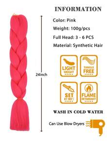 3入組粉色大辮子頭套24英寸,適合女性日常、假期和cosplay的辮子頭衣服,時尚新年和聖誕節的合成髮和易於操作的高溫髮