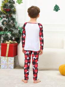 2入套裝童裝聖誕家庭款睡衣,可愛的雪人＆馴鹿＆格紋印花長袖上衣和褲子,舒適貼身的家居服裝