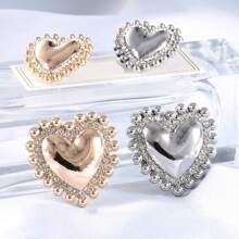 5pcs Luxury Heart Shaped Metal Button With Rhinestone, Versatile Women'S Button For Coat, Jacket, Shirt, Etc. - Gold - View 4