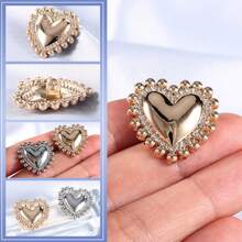 5pcs Luxury Heart Shaped Metal Button With Rhinestone, Versatile Women'S Button For Coat, Jacket, Shirt, Etc. - Gold - View 3