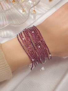 8 件裝女式超薄 2 毫米彈性串珠手鍊,帶有白色和黑色水鑽裝飾和閃亮方晶鋯石,適合時尚派對和度假