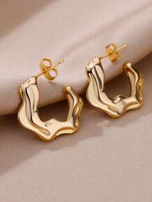 1pair Fashionable Geometric Square & Circle Design European & American Punk Retro Style Party Earrings With Long Hoops - big circle silver - View 15