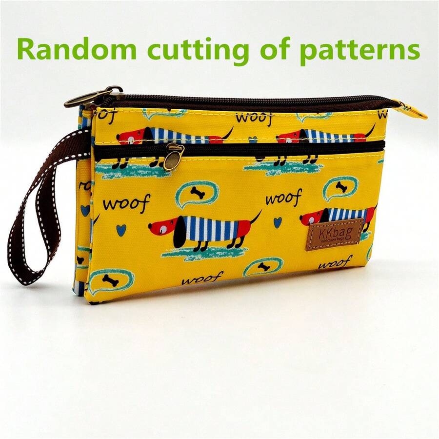 1pc Ladies' Phone Wallet, Zipper Clutch, Leisure Tote Bag, Dog Print Coin Purse- Portable Mini Casual Shopping Walk Pouch - Yellow - View 1