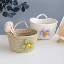 1入組繩編編織收納籃,適用於客廳、浴室、臥室、桌面,收納鑰匙、化妝品、小物品 - 黃色 - 查看 4