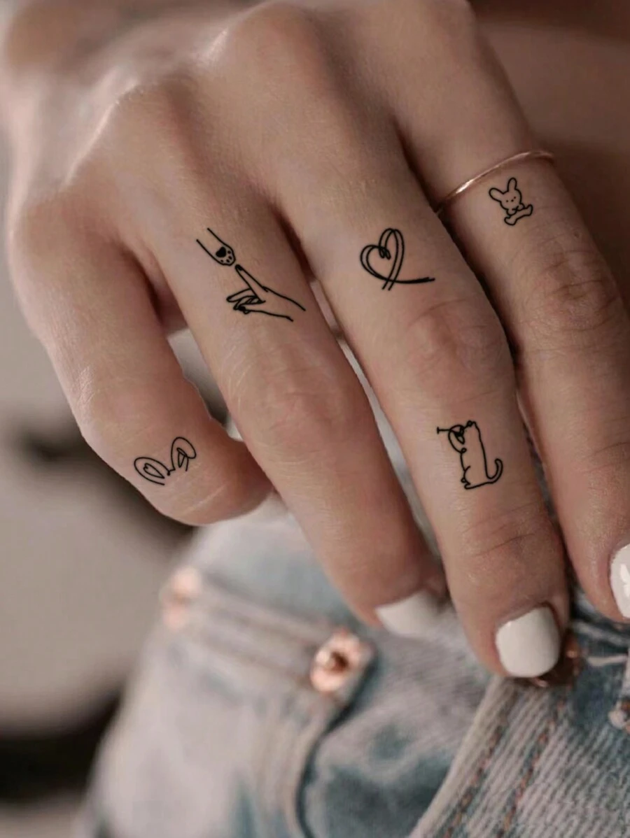 1 件可水洗临时纹身贴纸，采用 PVC 材料制成，带有简单的图案，例如握手、可爱动物、云朵，防水防汗，适合时尚领袖的日常使用 - 黑色 - 查看 1