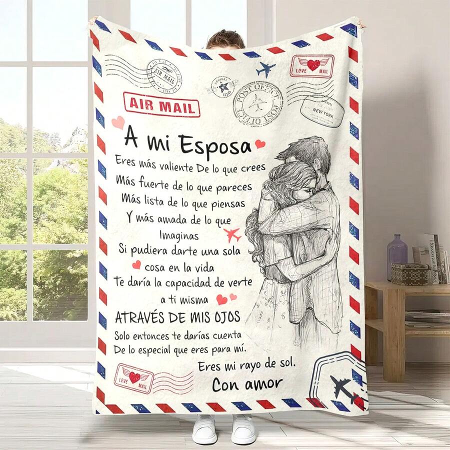 西班牙風格信封毛毯,印花沙發毯,柔軟絨面舒適毯子,輕巧模糊印花毯,適用於沙發床辦公室旅行露營椅,全季節投掷型暖和厚實毯,男女生成年人學生禮品贈送 - 彩色 - 查看 1