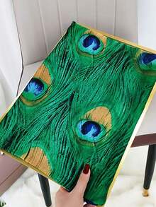1條孔雀羽毛圖案圍巾,仿真絲緞披巾,防曬圍巾和沙灘遮罩 - 綠色 - 查看 6