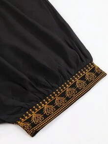 Vestido De Playa Kaftan Bordado Negro Para Vacaciones - Negro - Ver 6