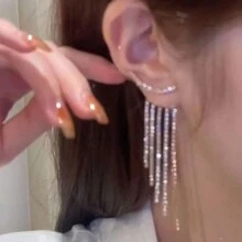 1對流蘇耳環,新娘耳飾,女性高級感,婚紗禮服耳釘,輕奢小眾設計感長款耳墜 - 銀色 - 查看 2