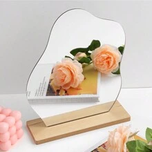 Specchio decorativo in forma geometrica asimmetrica con base in legno, specchio da trucco da tavolo in acrilico e legno pregiato, cornice in legno per camera da letto, tavolo da toeletta, decorazione per la casa, accessori per camera da letto, decorazione per stanza e bagno, ottimo regalo