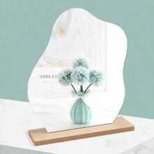 Specchio decorativo in forma geometrica asimmetrica con base in legno, specchio da trucco da tavolo in acrilico e legno pregiato, cornice in legno per camera da letto, tavolo da toeletta, decorazione per la casa, accessori per camera da letto, decorazione per stanza e bagno, ottimo regalo
