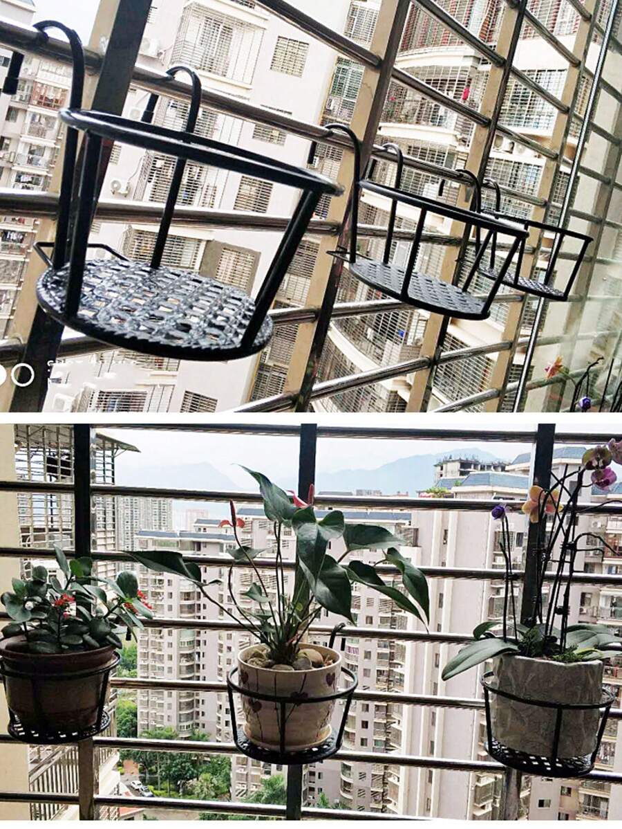 1PC Round Metal Hanging Railing Planters, Metal Iron Hanging Flower Pot