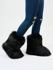 Fashion  Women's Winter Warm Fur Boots With Mid-calf Length With, Fleece & Anti-skid Sole, Personality leisure Slippers Design - 黑色 - 查看 2