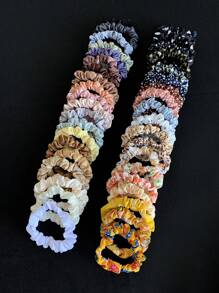 Set de 40 piezas de Scrunchies de unicolor minimalistas, estampado de leopardo y floral, accesorios de pelo versátiles, lazos elásticos para el cabello, decoración para el cabello para mujeres, decoración casual para el hogar y el dormitorio - Multicolor - Ver 3