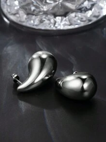1对钛钢奢华水滴形耳钉，男女皆宜的简约个性化精致耳钉，适合日常佩戴/度假 - 銀色 - 查看 5
