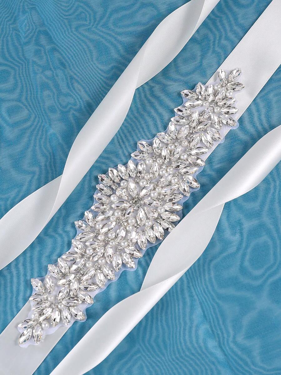 A Handmade Rhinestone Bridal Belt Luxury Large Rhinestone Wedding Girdle - Beige - View 1