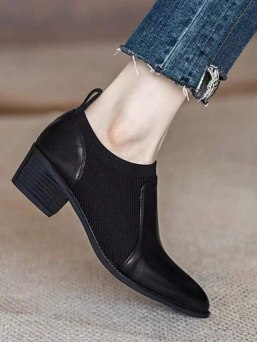 2023 Hàng mới đến Mờ Da Dày Gót chân Cắt thấp Của phụ nữ Giày dép Với Chóp giầy tròn Và Phong cách Anh quốc Cho văn phòng - màu đen - Xem 1