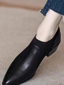 2023 Hàng mới đến Mờ Da Dày Gót chân Cắt thấp Của phụ nữ Giày dép Với Chóp giầy tròn Và Phong cách Anh quốc Cho văn phòng - màu đen - Xem 3