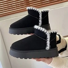 Mùa Đông Ngoài trời Đế dày Của phụ nữ Giày ống Với Bên trong Plush ấm áp Lót , - màu đen - Xem 7