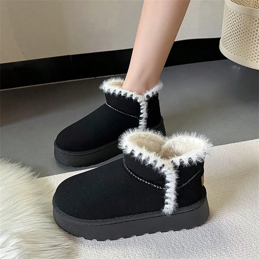 Mùa Đông Ngoài trời Đế dày Của phụ nữ Giày ống Với Bên trong Plush ấm áp Lót , - màu đen - Xem 1