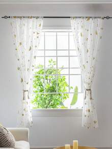 (1入組)輕薄鍍銀星月圖案蕾絲窗簾 - 金色 - 查看 3