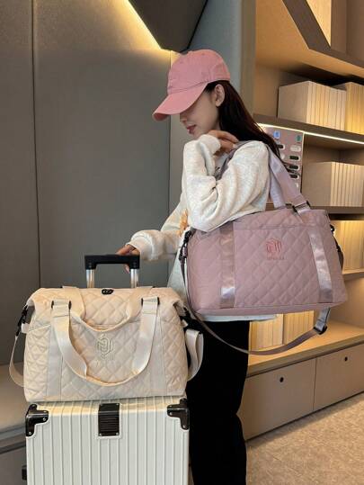 米色扩展行李收纳袋，轻便可折叠，扩展，可随身携带旅行周末和过夜包，周末包医院包返校包旅行必需品海滩旅行整理包暑假学校包学校配件学校用品