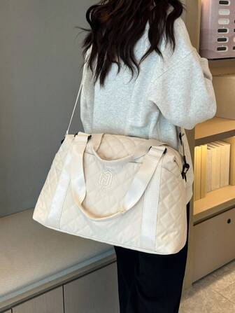 米色扩展行李收纳袋，轻便可折叠，扩展，可随身携带旅行周末和过夜包，周末包医院包返校包旅行必需品海滩旅行整理包暑假学校包学校配件学校用品