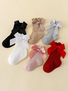 6 Paare Baby Mädchen Rüschen Kurz Socken Mit Schleife Und Spitze - Verschiedenfarbig - Übersicht 3