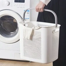 1pc White hand-held laundry basket Dirty laundry basket for household bathroom Plastic cut-out underwear storage basket - White - View 7