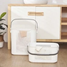 1pc White hand-held laundry basket Dirty laundry basket for household bathroom Plastic cut-out underwear storage basket - White - View 1