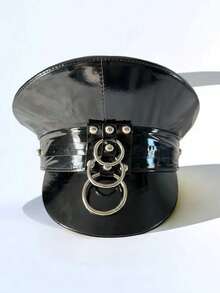 黑色PU皮革鐵環帽，男女通用，時尚嘻哈搖滾風格，適用於新娘派對，妻子女友禮物，蜜月，單身派對，化妝舞會，節日裝扮，酒吧慶祝活動，適用於朋友、情侶，郵輪派對禮物，女性聚會，舞會，音樂節。 - 黑色 - 查看 2