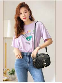 新款女用單肩包,時尚經典女式小包,多功能女式斜挎包,刺繡菱形圖案迷你黑包,多口袋多拉鍊小皮包,適合女士工作、上學、購物、休閒、約會、旅行, 送給女孩的完美禮物 - 黑色 - 查看 6