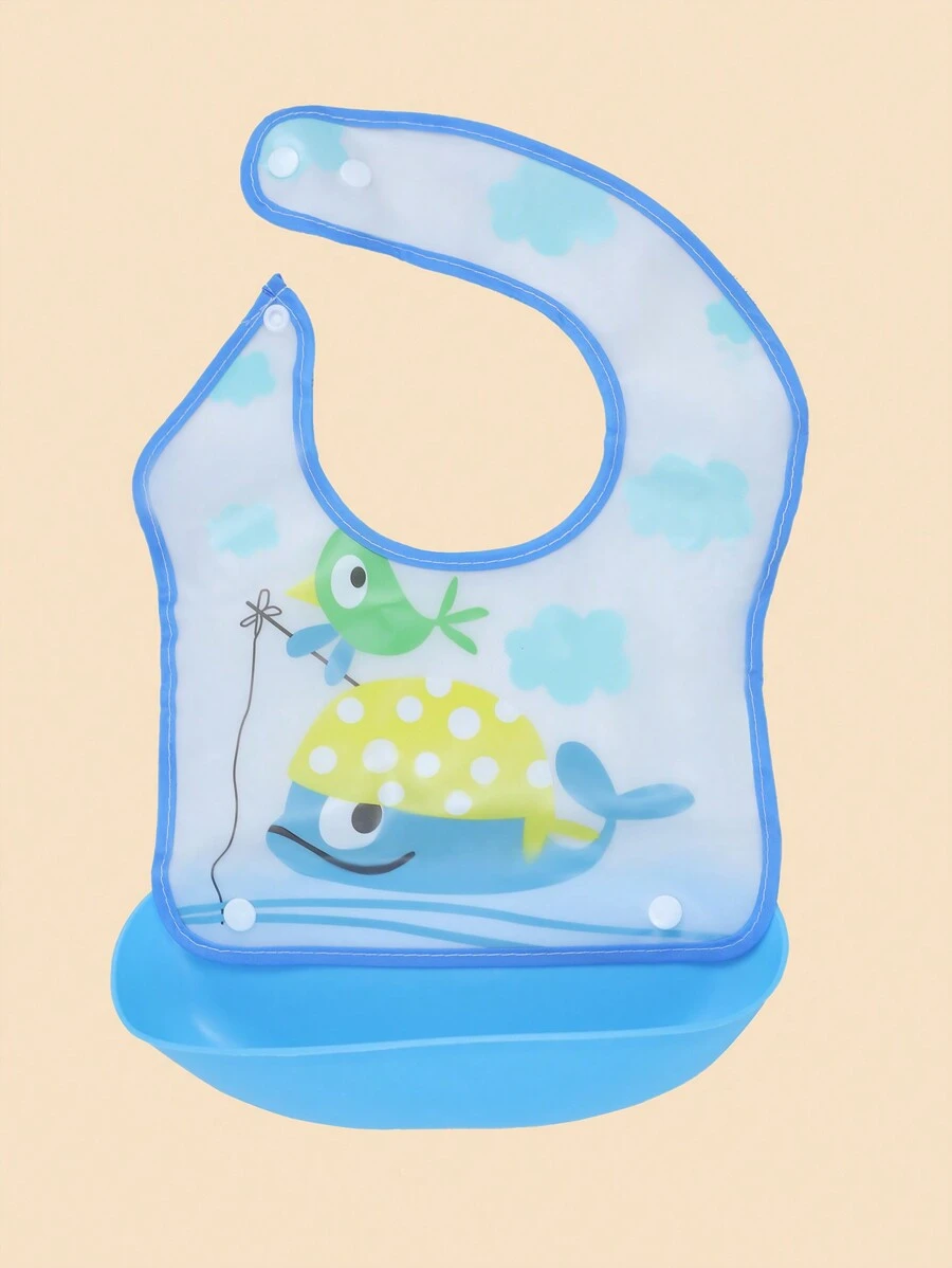 Baby Waterproof Bib With Detachable Bib For Infant And Kids, Easy-wipe Feeding Bib - blue whale - View 1