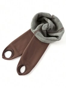 1pc Children's Thickened Warm Stirrup Tights With Striped Solid Color - Coffee Brown - View 5