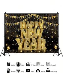 1 件新年快乐照片背景印花挂毯，适用于现代家居装饰，适用于客厅卧室、房间旗帜、房间装饰、挂毯、墙壁艺术、房间用品、房间旗帜、挂毯、墙壁挂毯 - 彩色 - 查看 2