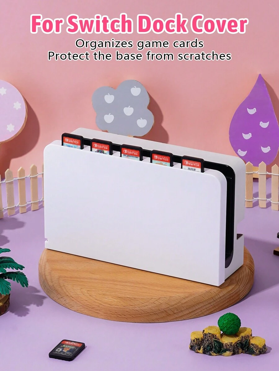 1 pieza Cubierta para base de compatible con Nueva 2da generación - 7.9 pulgadas / Switch OLED, cubierta para base de Switch, carcasa para base NS, caja de almacenamiento de tarjetas de juego, accesorio decorativo para Switch. La cubierta protectora puede contener 5 tarjetas de juego, protege la base de rayones y polvo. La primera opción como regalo para los amantes de los juegos. - Blanco - Ver 1